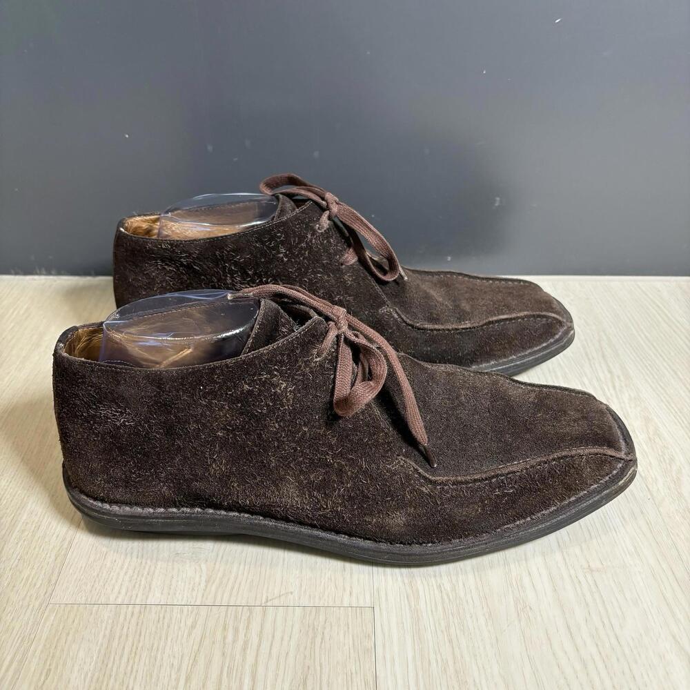 john varvatos Brown Suede Lace Up Moc Ankle Boots Handmade Italy Mens 9.5 Rare